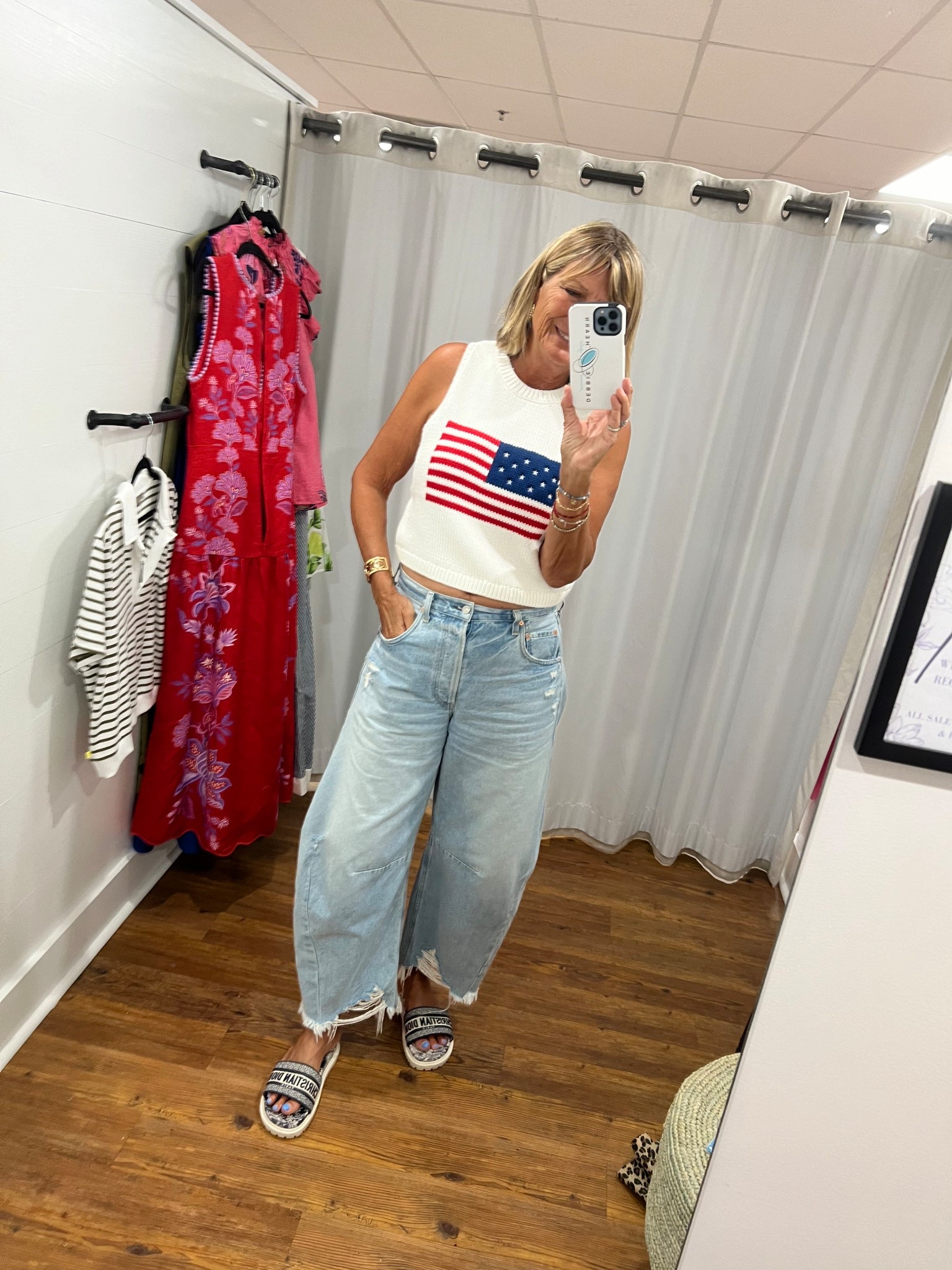 Cutest Top for the 4th here!!! 
Maybe too short for me? 
Just alittle cropped- but I am on the fence! 
Just love this with my faded denim horseshoe  jeans! 

#LTKSummerEdit #LTKStyleTip #LTKMidsize