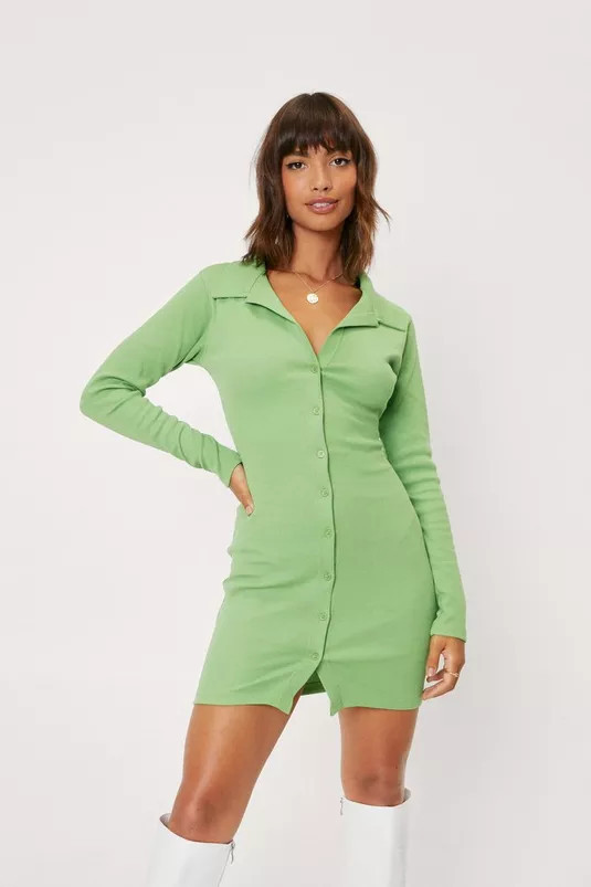 Ribbed Button Down Mini Shirt Dress | Nasty Gal (US)