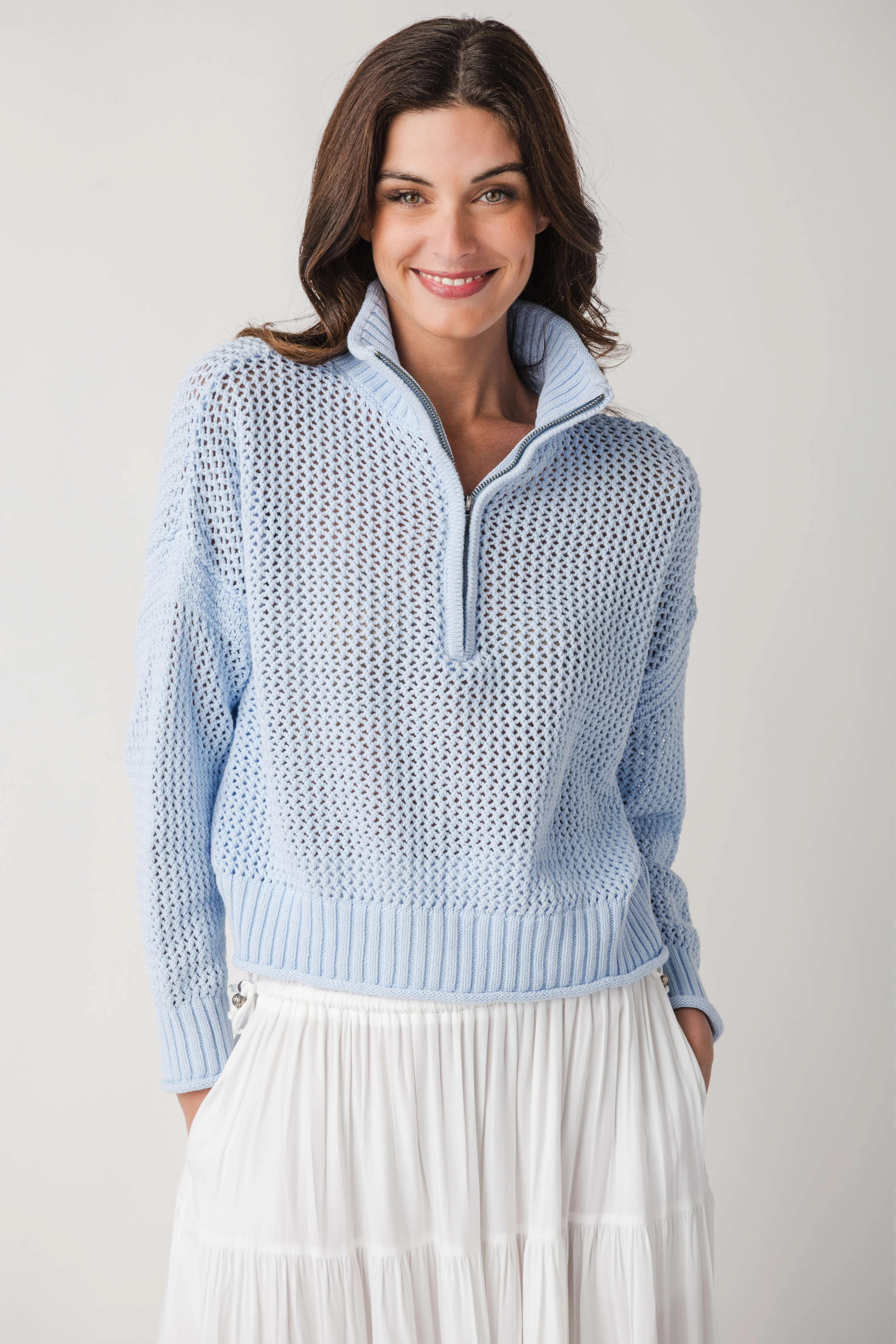 Vintage Havana Open Knit 1/4 Zip Sweater | Social Threads