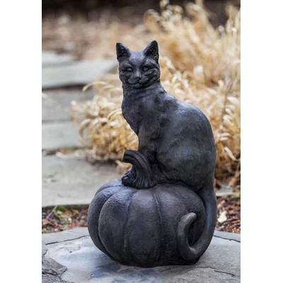 Cat on Pumpkin Statue | Wayfair North America