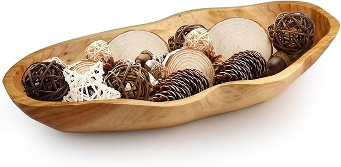 Dough Bowl, 15.7 Inch Natural Wavy Wooden Wood Fruit Bowl with Sculpted Edges, Solid Wood Kitchen... | Amazon (US)
