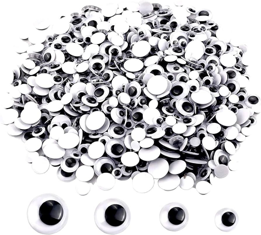 Upins 1000 Pcs Black Wiggle Googly Eyes with Self-Adhesive, 6mm 8mm 10 mm 12mm Mixed Packaging | Amazon (US)