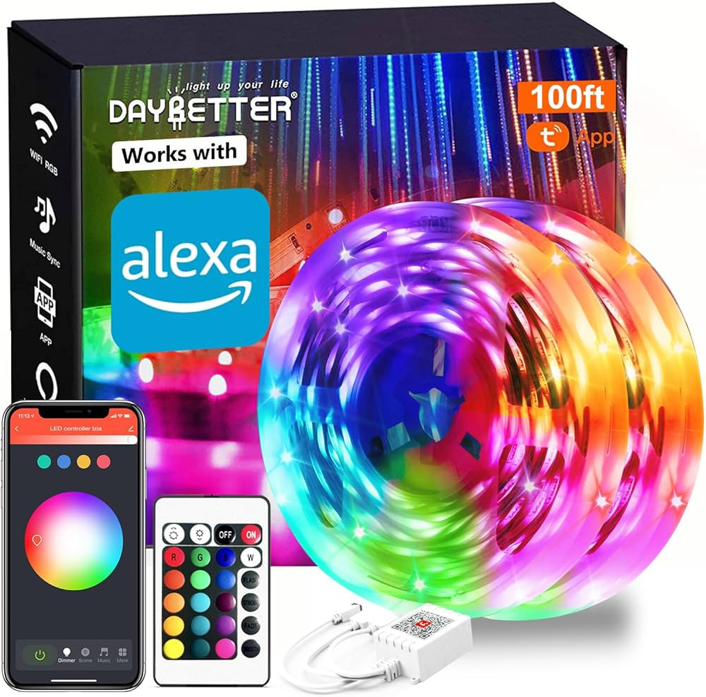 DAYBETTER Smart WiFi Led Lights 100ft, Tuya App Controlled Led Strip Lights, Work with Alexa and ... | Amazon (US)