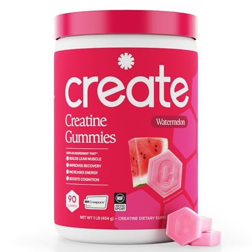 Create Creatine Monohydrate Gummies for Men & Women, Boost Focus, Strength, and Endurance, Anti-Melting Formula, Vegan, Gluten-Free, Non-GMO, 1.5g of Creatine per Gummy (Watermelon) | Amazon (US)