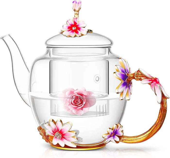 Luka Tech 35OZ Enamel Glass Flower Teapot With Removable Loose Tea Leaf Infuser Tea Maker,Gifts F... | Amazon (US)