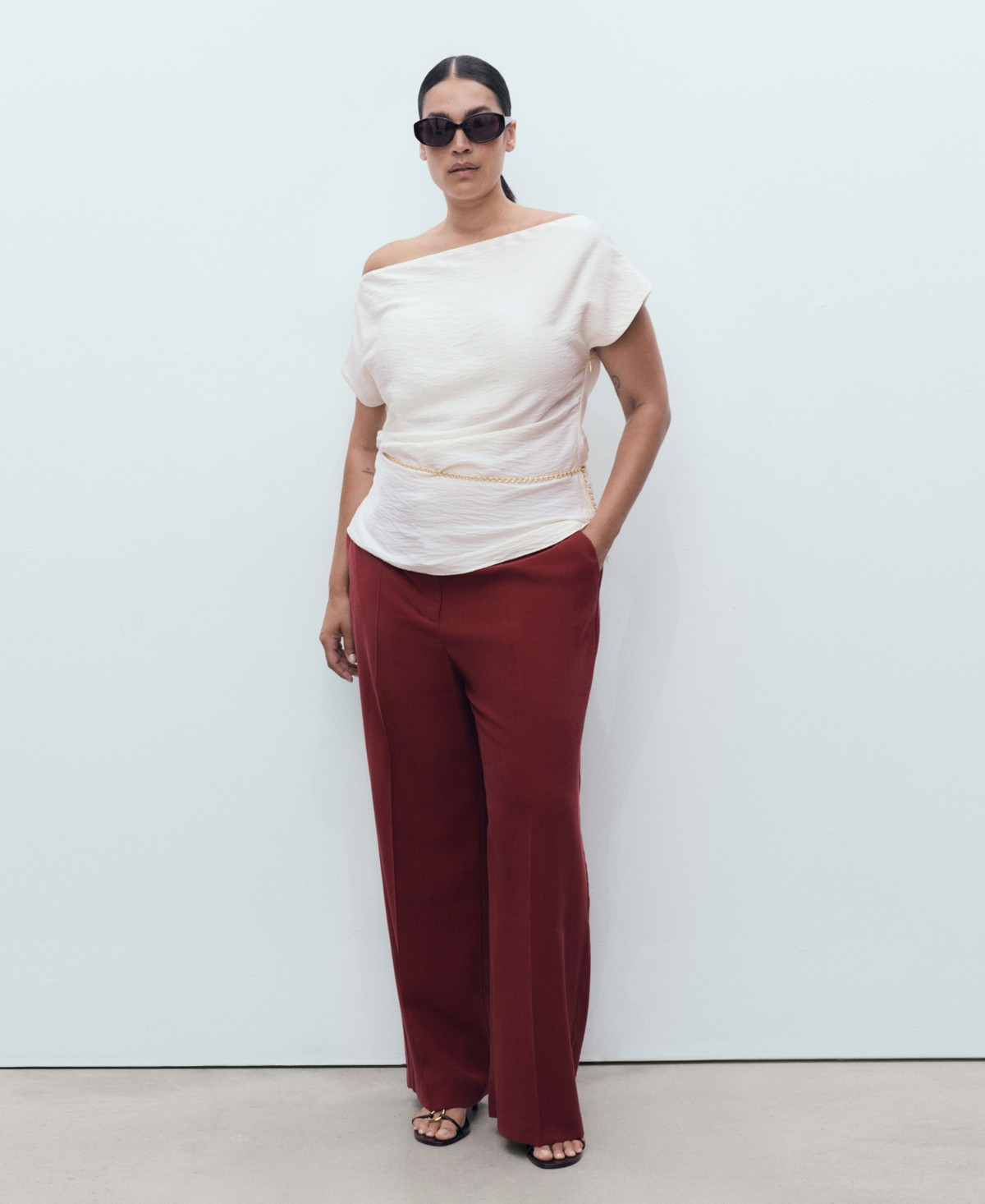 Mango Women's Straight Mid-Rise Pants - Maroon | Macy's