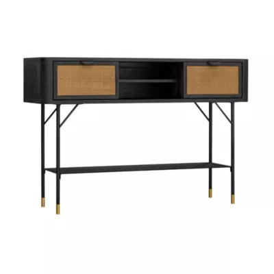 Armen Living Saratoga Console Table In Black Acacia With Rattan | Belk