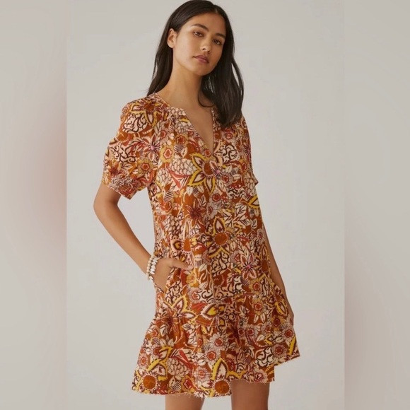 Anthropologie Pilcro Puffed Sleeve Floral Tapestry Dress XSP NWT | Poshmark