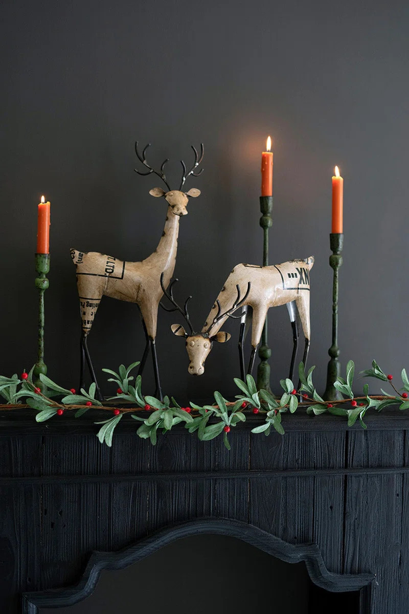 SET OF TWO RECYCLED IRON REINDEER - WHITE | Birch Lane