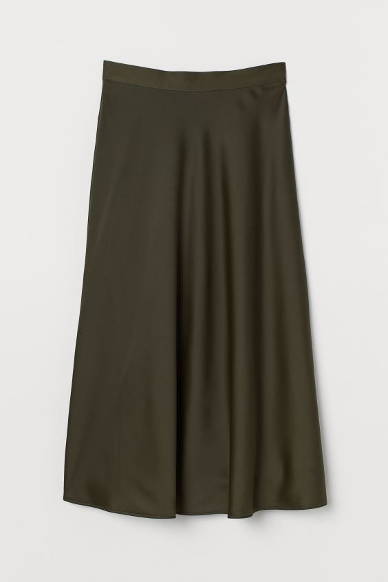 Calf-length skirt in softly draped woven fabric with a high waist. Concealed side zipper. Unlined... | H&M (US + CA)