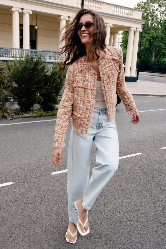 Zara - Fringe Textured Jacket - Multicolored - L - Woman | Zara US