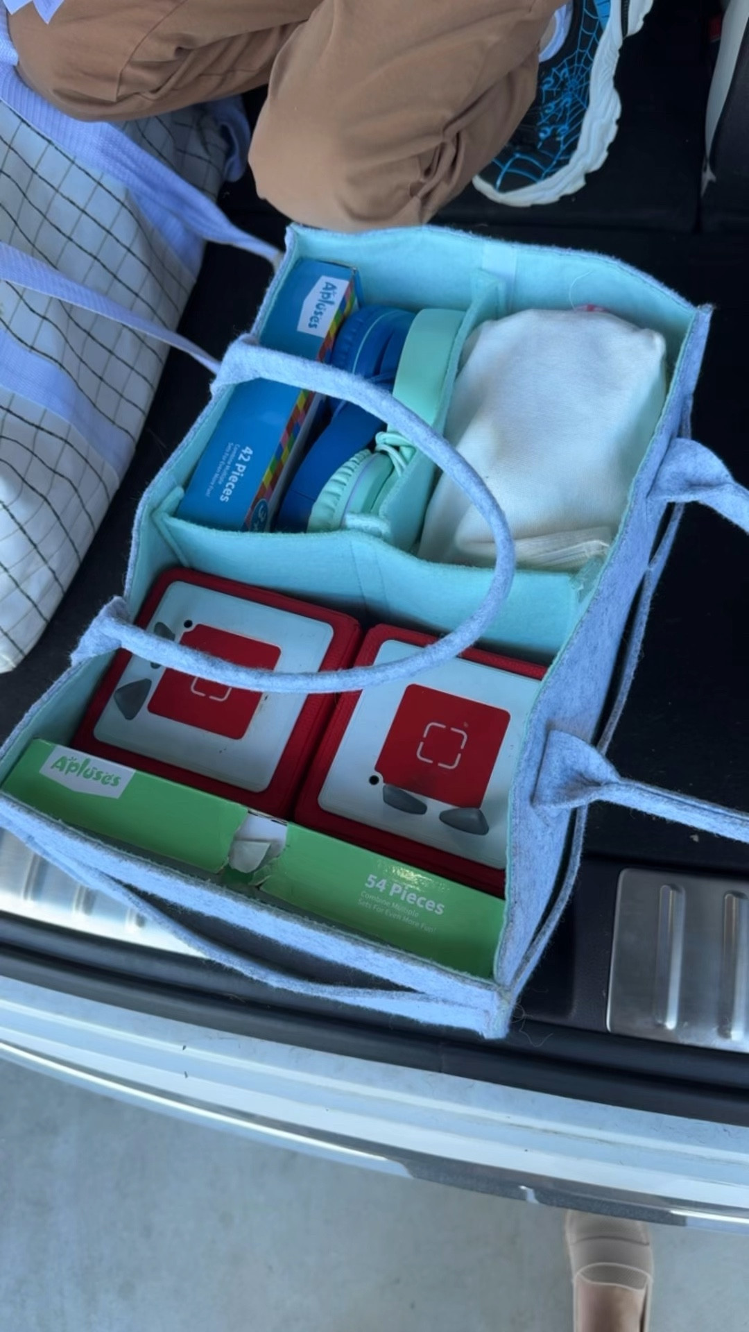 Repurposing our diaper caddy as a restaurant bag for our tonie box and magnetic blocks. It’s working out great! 

I linked everything we have in here ♥️

#LTKTravel #LTKKids #LTKFamily