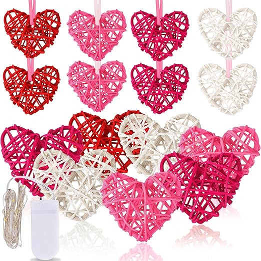 NOVWANG 16pcs Valentine's Day Heart Rattan Wicker Balls Heart Shape Hanging Ornaments Vase Bowl F... | Amazon (US)