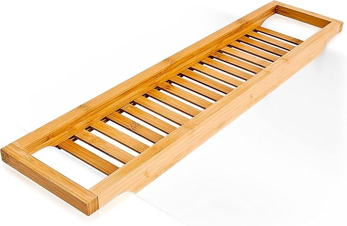 Relaxdays Bamboo Bathtub Caddy, Wooden Bathroom Rack, 4 x 64 x 15 cm, Over The Tub Storage Tray, ... | Amazon (UK)