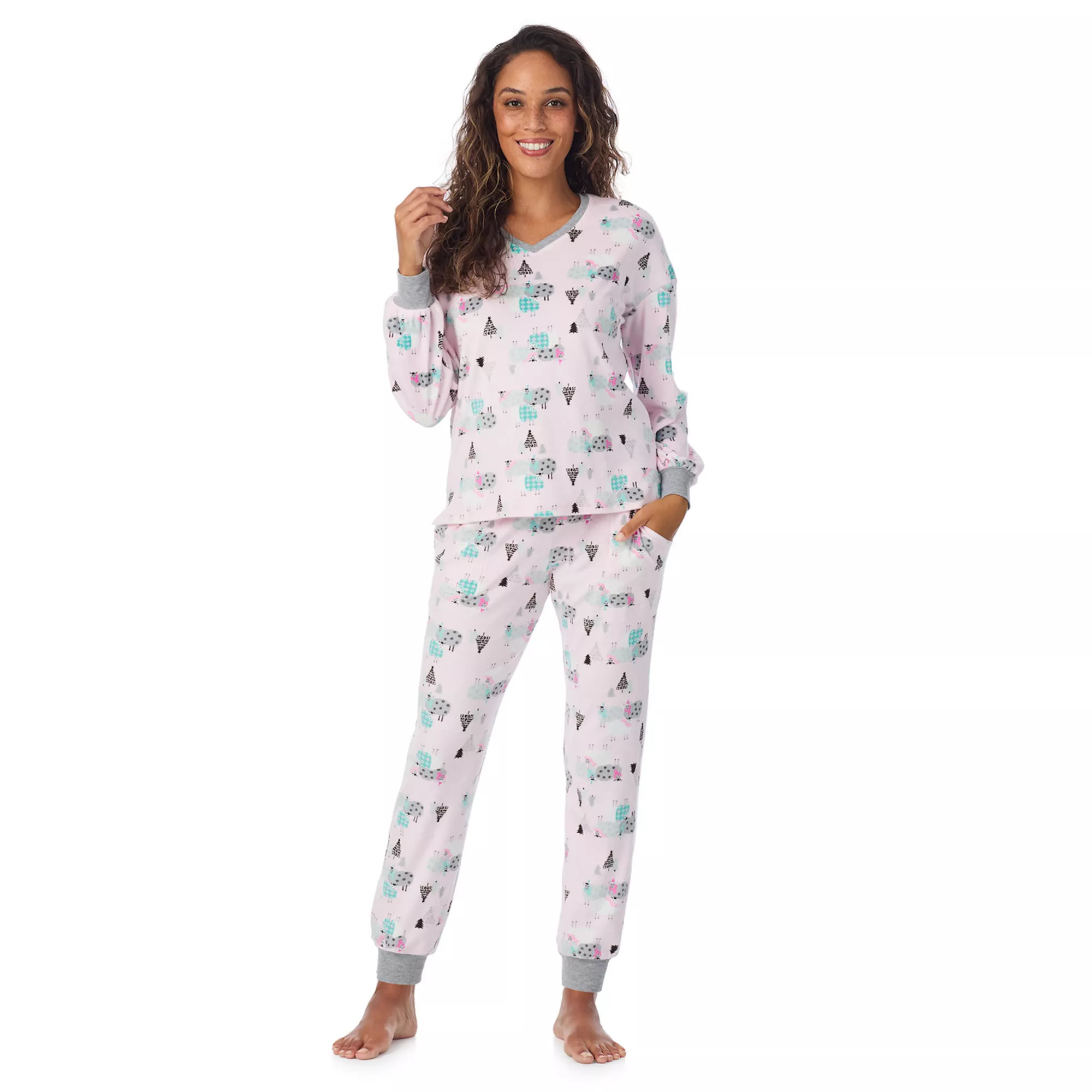 Women's Cuddl Duds® Crystal Fleece V-Neck Pajama Top & Pajama Jogger Set | Kohl's