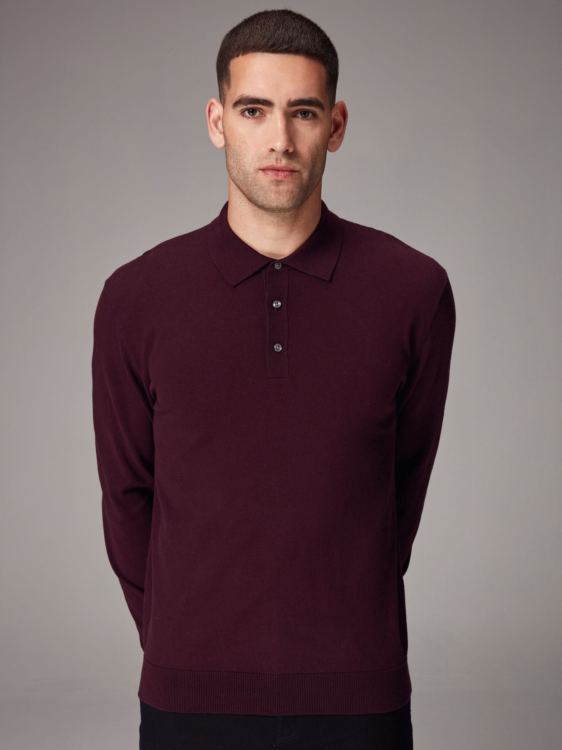 Buy Red Burgundy Regular Fit Knitted Long Sleeve Polo Shirt from Next United Arab Emirates | Next UAE