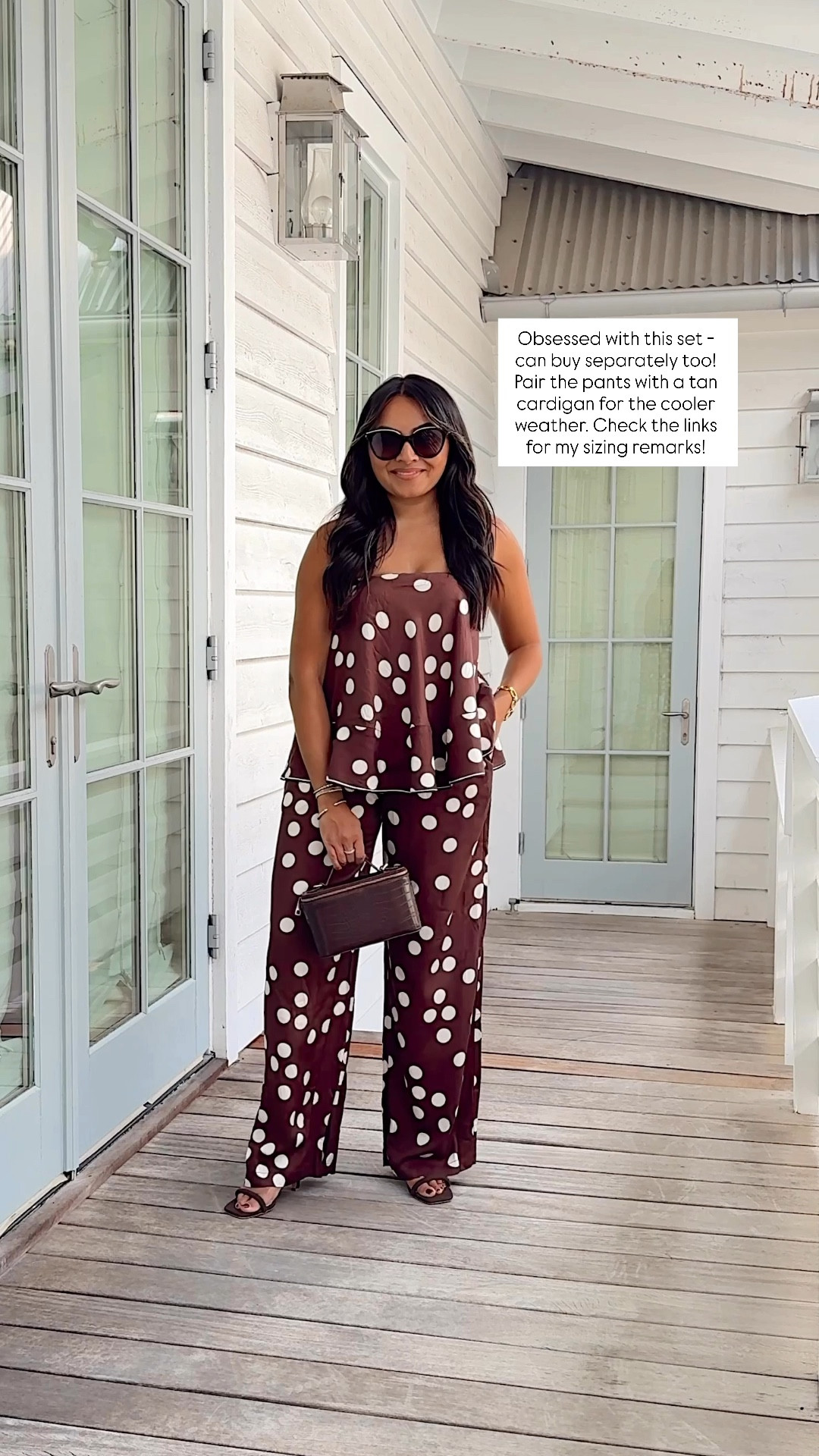 Brown polka dot top size xxs regular TTS
Brown polka dot pants size xs regular - I rolled the waistband in one and it was the perfect length with a low heel!
Brown heels size 5 TTS


#LTKTravel #LTKPetite #LTKStyleTip