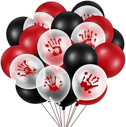 60 Pieces Halloween Balloons Blood Handprint Balloons Black Red Latex Balloons Halloween Scary Ballo | Amazon (US)