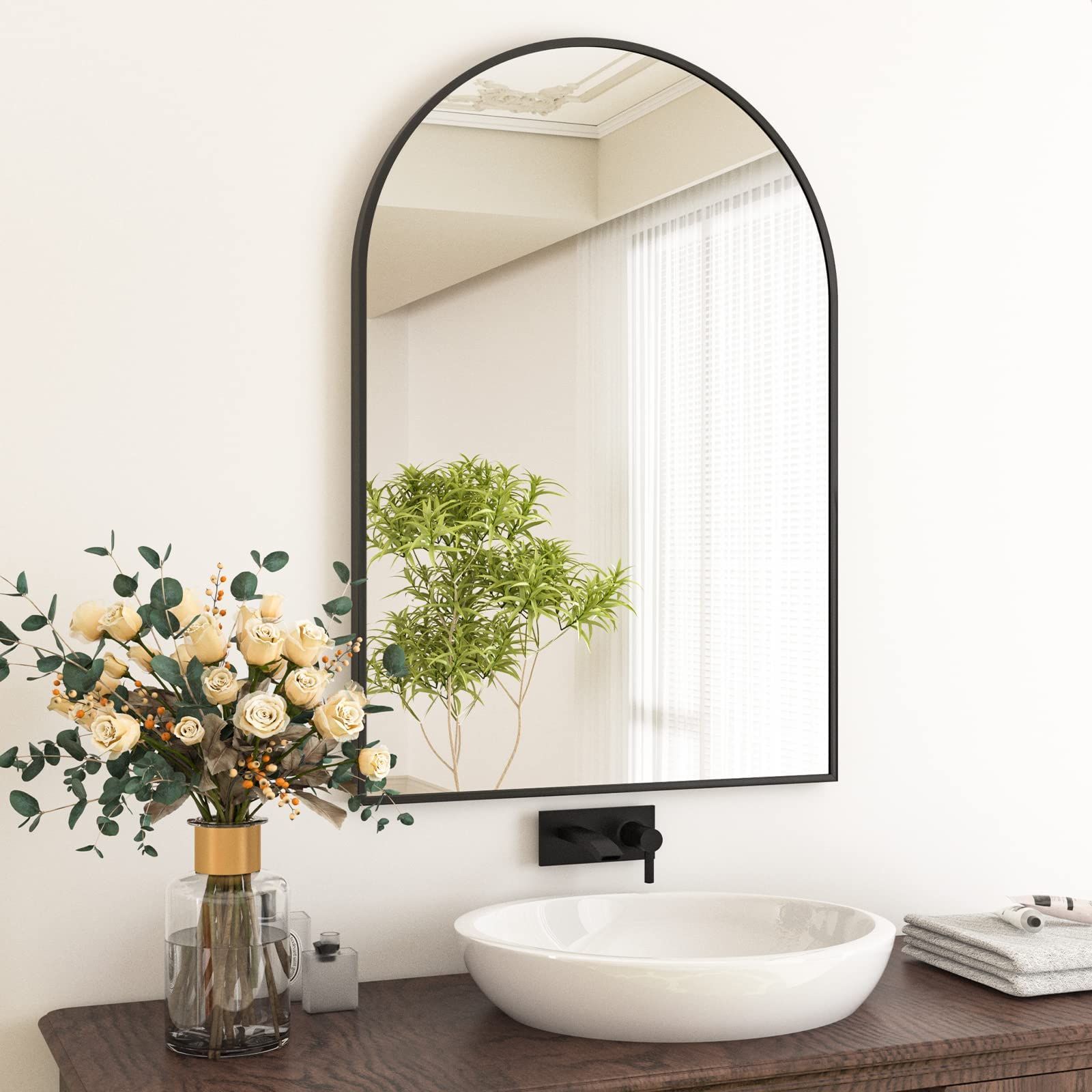 HARRITPURE 24" x 36" Arch Mirror Bathroom Wall Mounted Mirrors Black Vanity Mirror with Metal Fra... | Amazon (US)