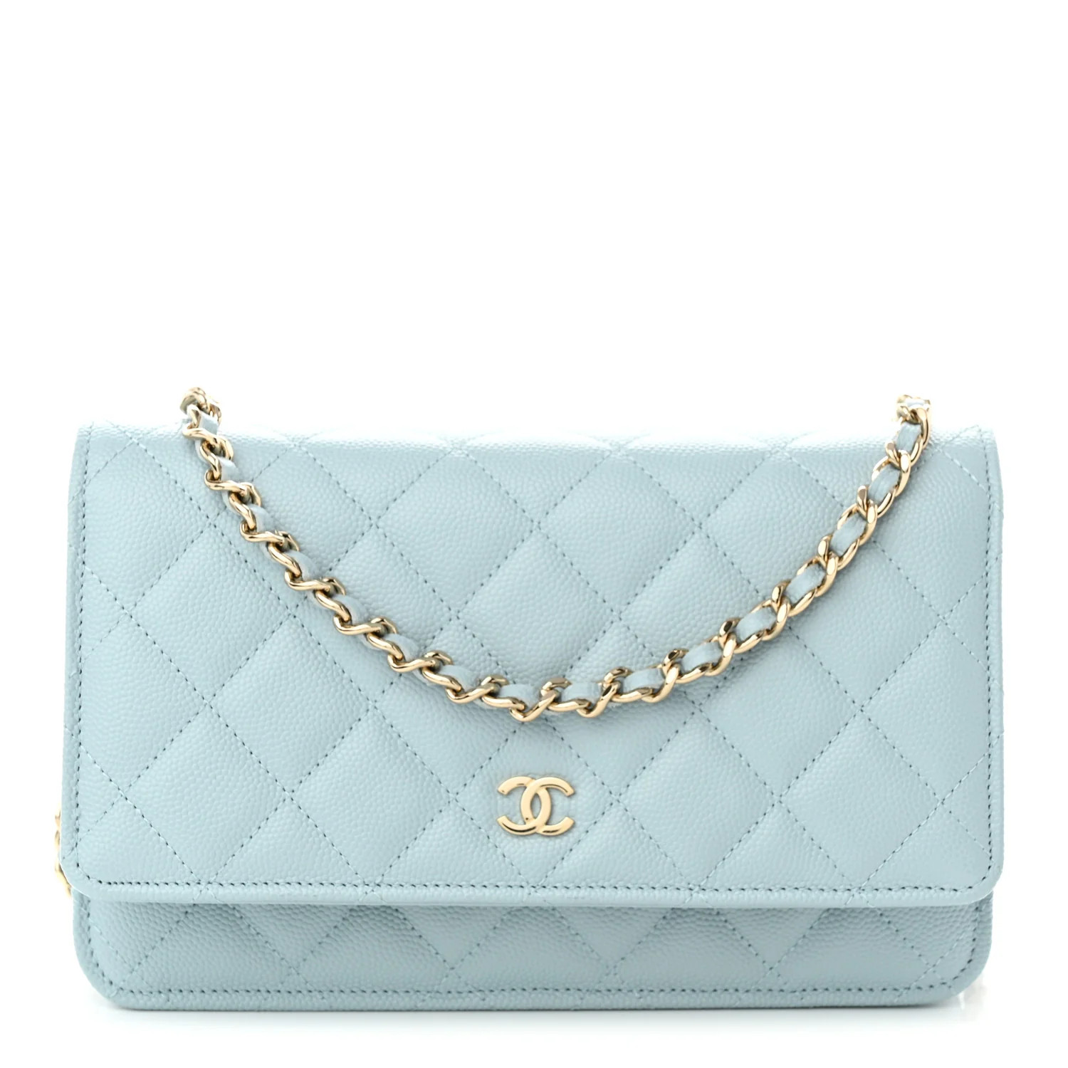 CHANEL Caviar Quilted Wallet on Chain WOC Light Blue | FASHIONPHILE (US)