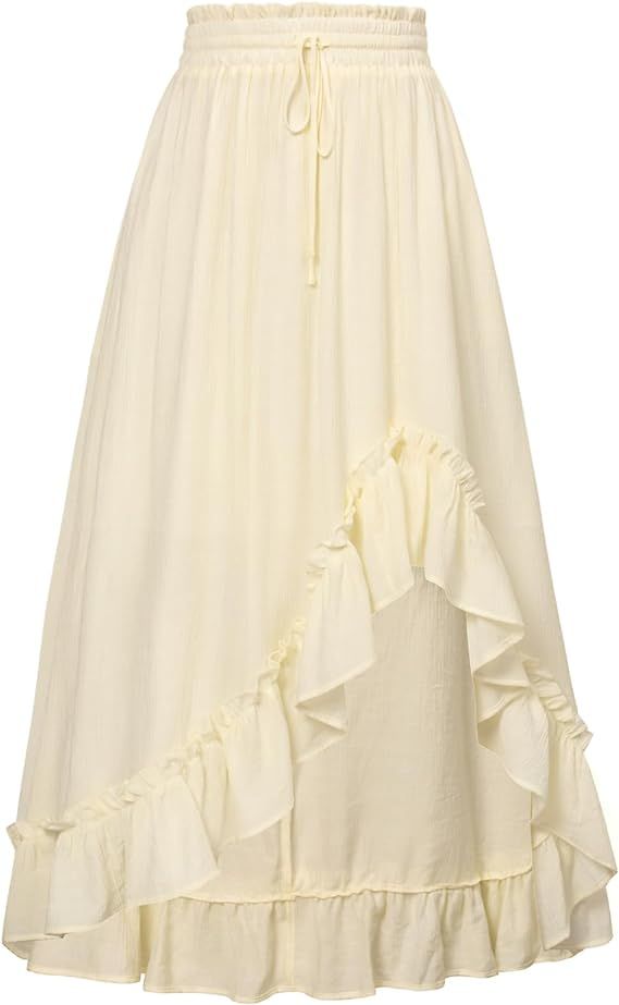 Scarlet Darkness Renaissance Midi Skirt Asymmetrical Ruffle Summer Flowy Skirt with Pockets | Amazon (US)