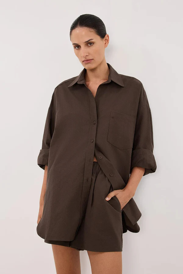 RHEA BITTER CHOC OVERSIZED COTTON SHIRT | DISSH