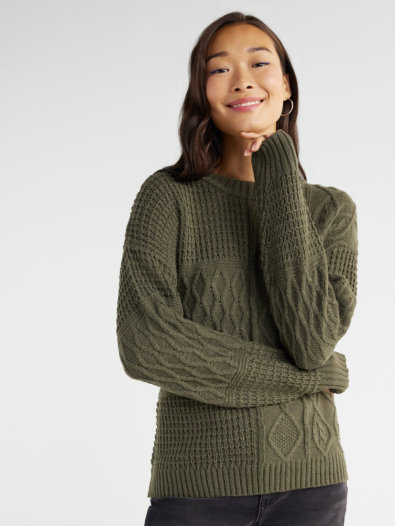Time and Tru Women's Mixed Stitch Sweater, Midweight, Sizes XS-XXXL | Walmart (US)