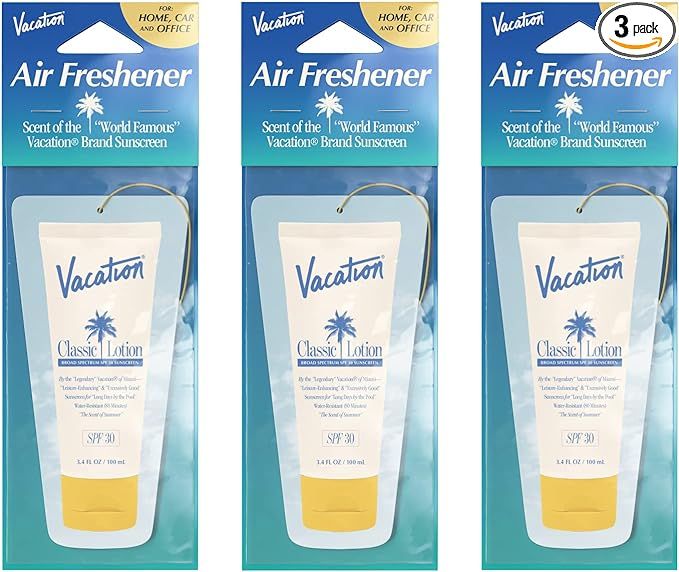 Vacation Air Freshener 3-Pack, Award Winning Vacation Sunscreen Scent, Car Air Fresheners for Wom... | Amazon (US)
