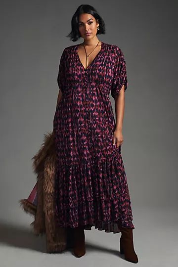 By Anthropologie Printed Ruched-Sleeve Maxi Dress | Anthropologie (US)