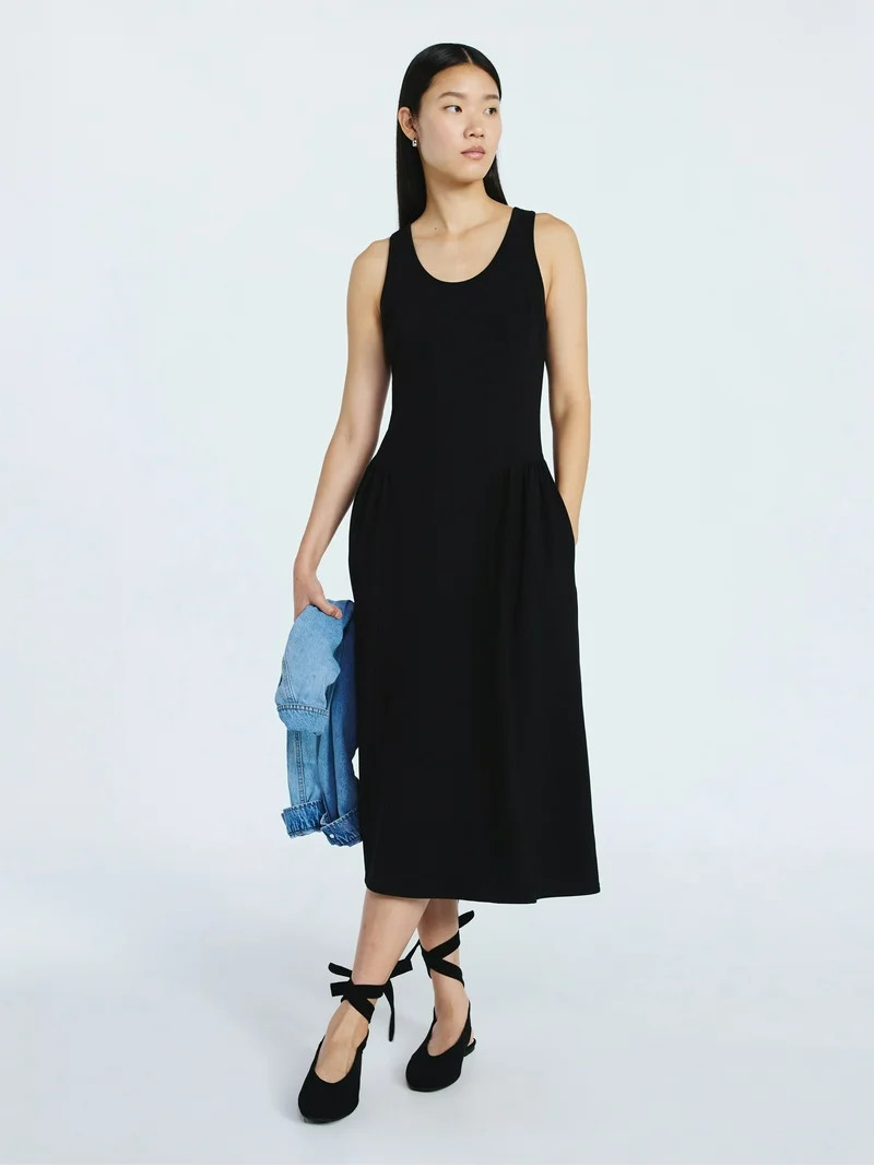 Scoop Women's and Women's Plus Stretch Cotton Blend Midi Basque Dress, Sizes XS-XXL | Walmart (US)