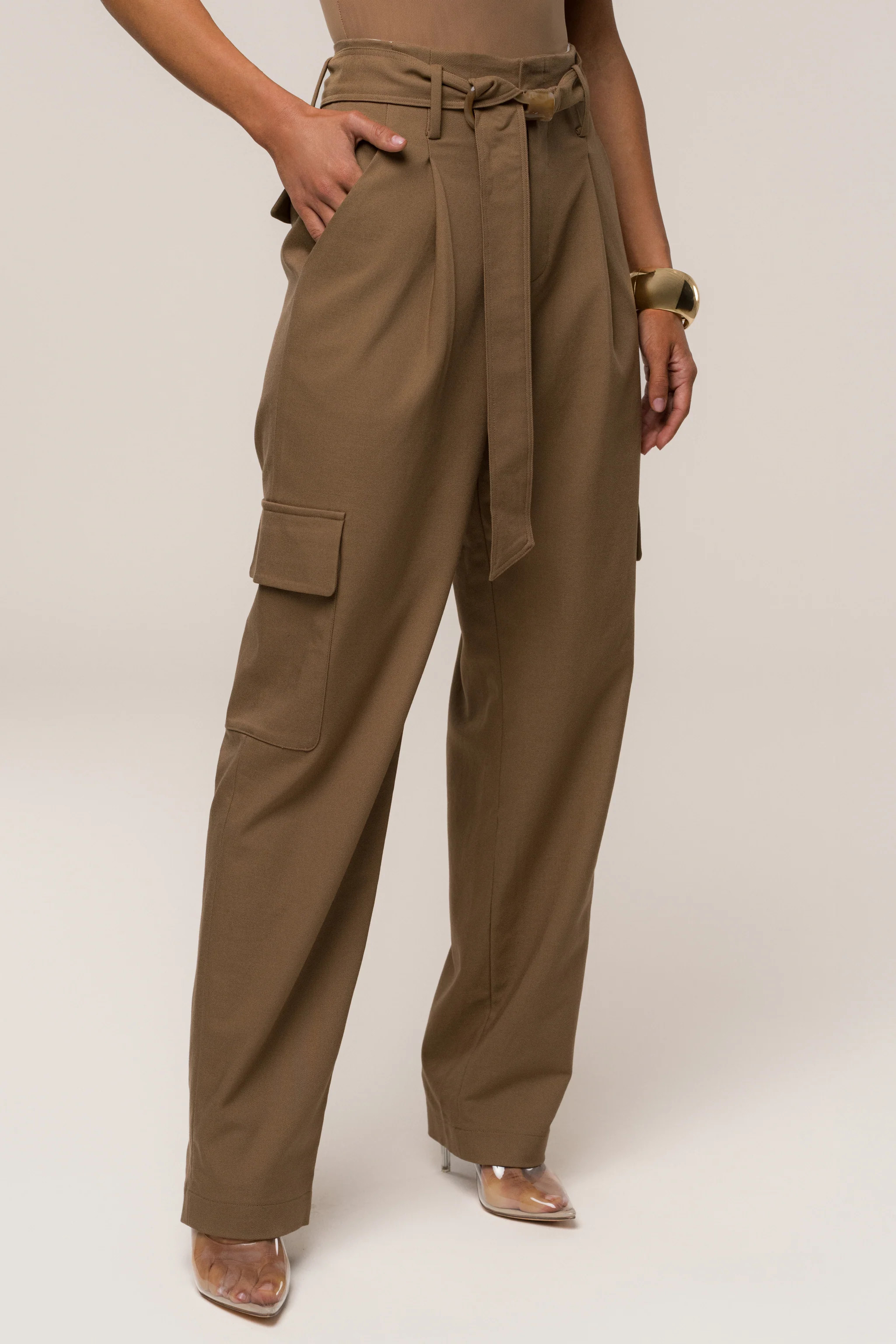 Tan Alexis Belted Cargo Pants | JLUXLABEL