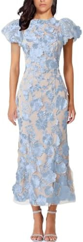 Women's 3D Floral Embroidery Dress Ruffle Sleeve Fishtail Lace Bodycon Party Cocktail Mini Dress | Amazon (US)