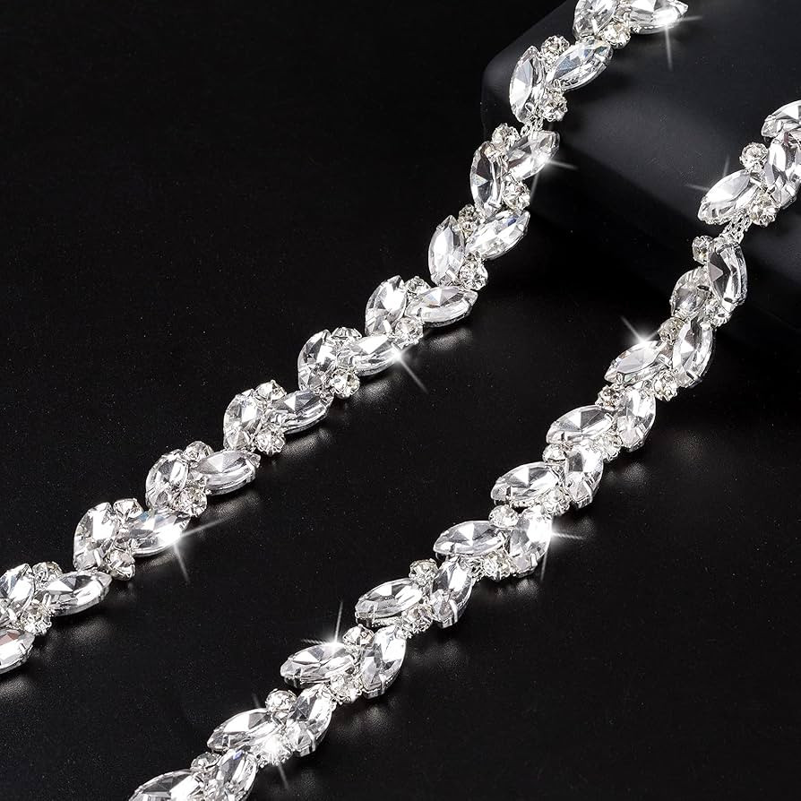 OIIKI 1 Yard Bling Rhinestone Trim Chain, Shiny Crystal Rhinestone Applique, Diamond Fringe Trim ... | Amazon (US)