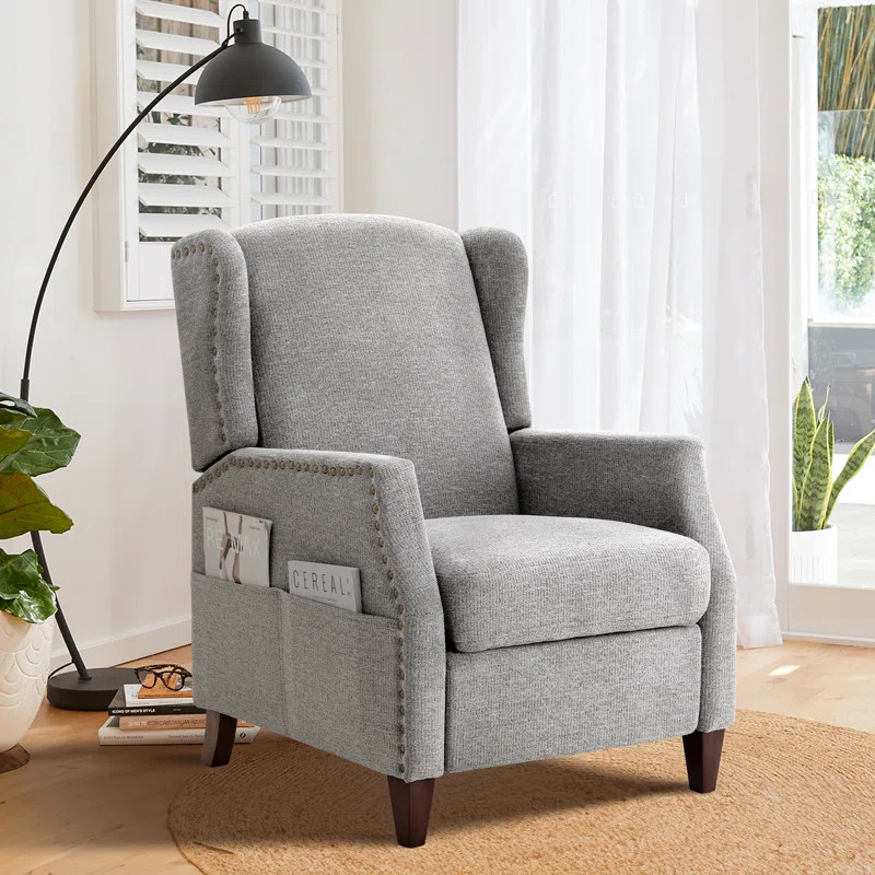 Kars Nail-head Upholstered Push Back Recliner With Storage Pocket | Wayfair North America
