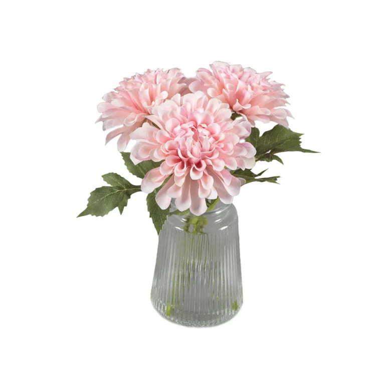 9.5" H Mainstays Faux Pink Dahlia Tabeltop Floral Arrangement in Glass Vase - 1 lb | Walmart (US)