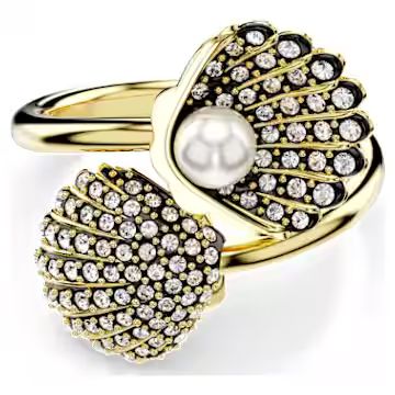 Idyllia open ring, Crystal pearl, Shell, White, Gold-tone plated by SWAROVSKI | SWAROVSKI