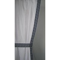 Two 96"" X 50"" Custom Curtain Panels- Rod Pocket - Navy Blue/Black Grey/White /Greek Key Trim | Etsy (US)