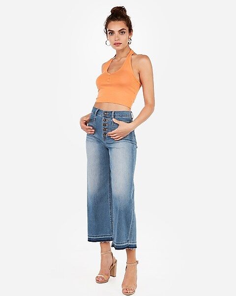 express one eleven button placket cropped top | Express
