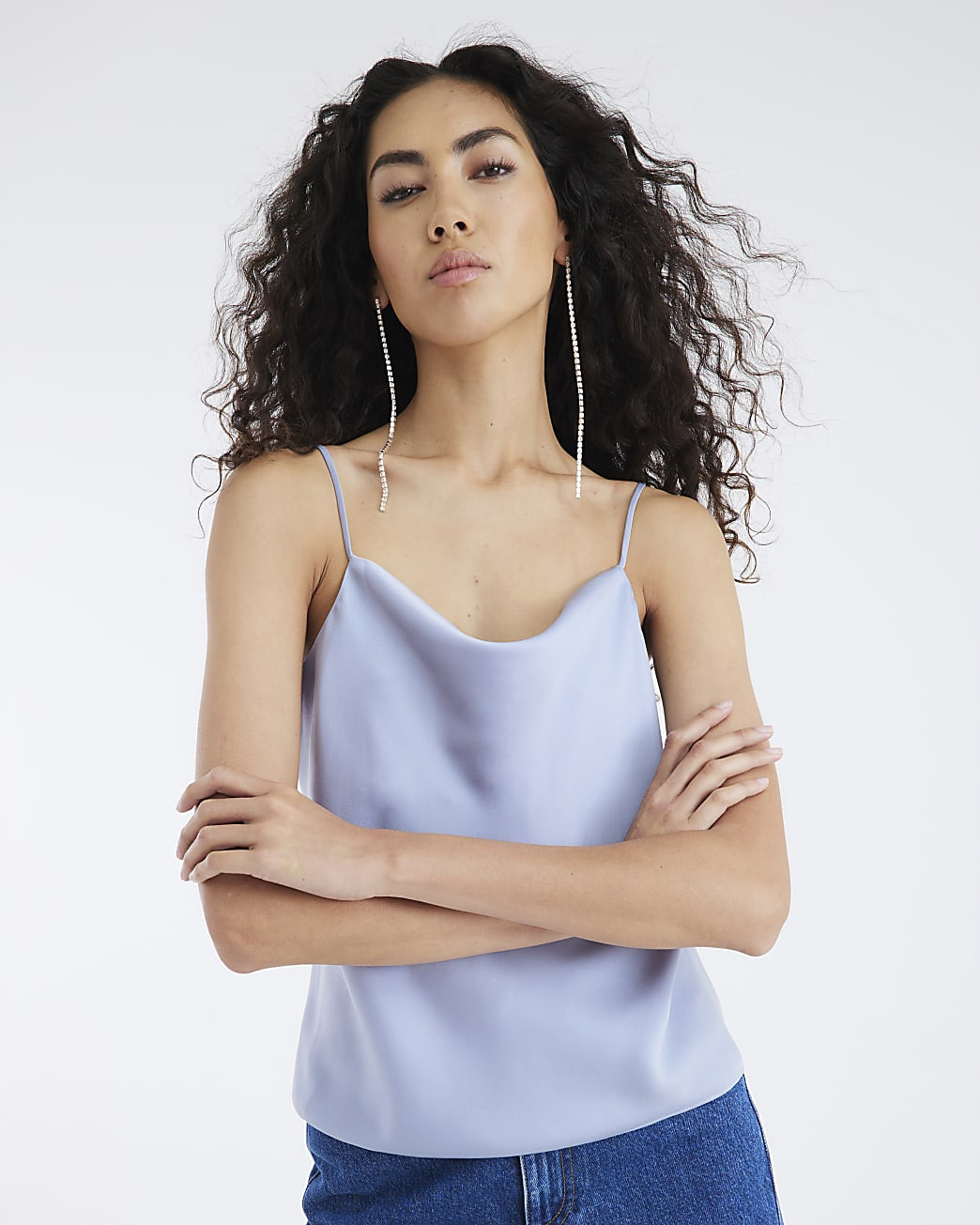 Blue Satin Cowl Neck Cami Top | River Island UK & IE