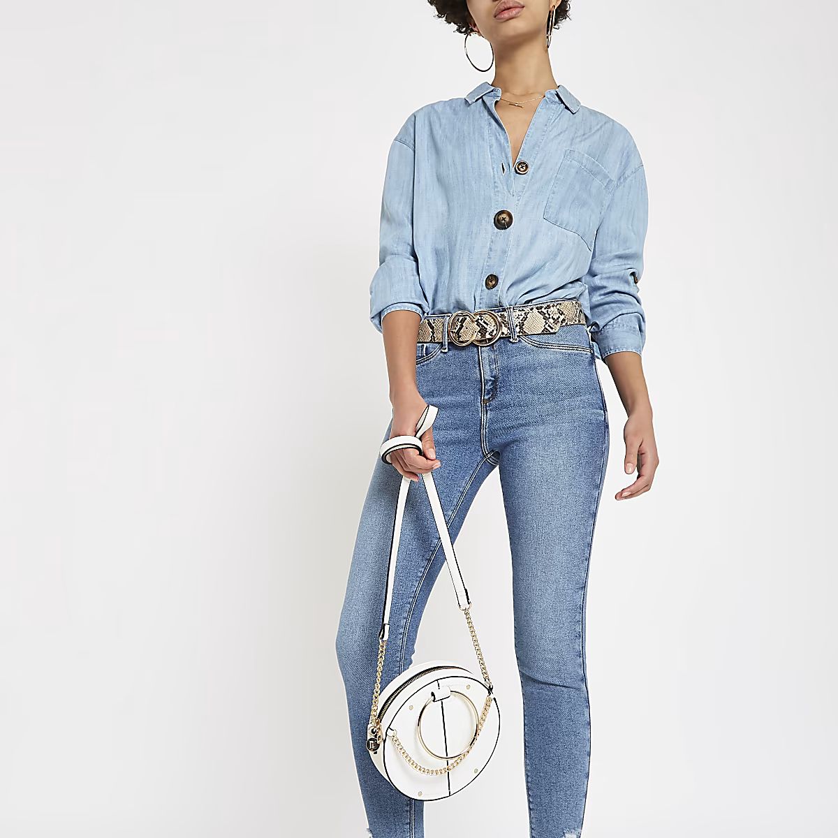 White croc ring handle circle cross body bag | River Island (US)