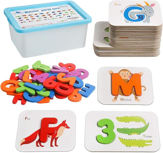 JCREN Wooden Alphabets Numbers Toddler Flash Cards Toys - ABC Letters and Numbers Animal Card Boa... | Amazon (US)