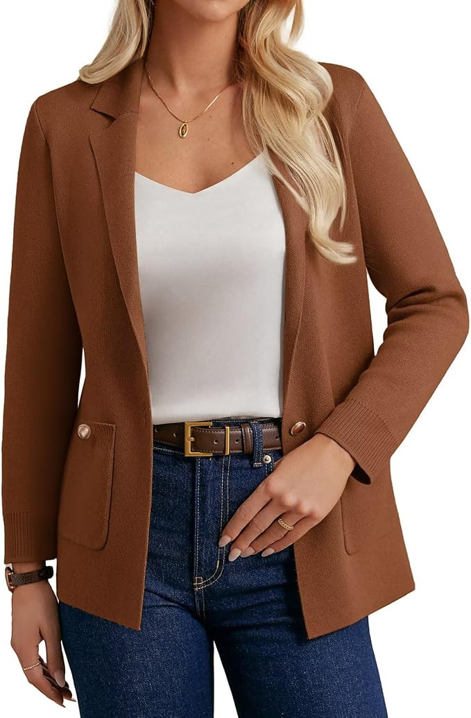 GRACE KARIN Women Sweater Blazers Business Casual Long Sleeve Work Cardigan Open Front Lapel Suit... | Amazon (US)
