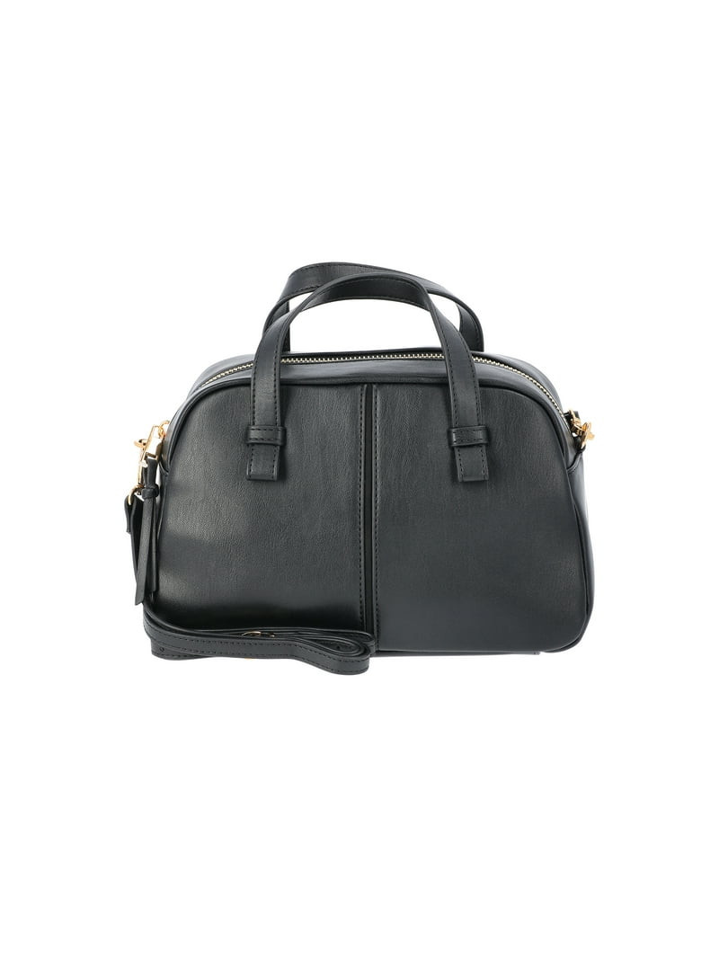 Time and Tru Women's Faux Leather Mini Satchel Bag with Crossbody Strap, Black | Walmart (US)