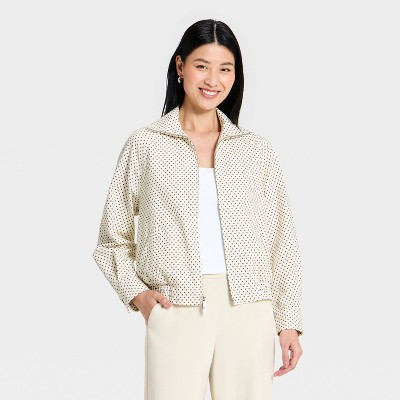 Women's Mock-Neck Full Zip Bomber Jacket - A New Day™ Cream Dot M | Target