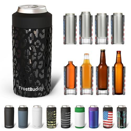 Frost Buddy Universal Buddy Can Cooler - Fits All - For Regular 12 & 16 oz or Slim-Size Bottles - Insulated Double-Walled Stainless Steel (Black Leopard) | Amazon (US)