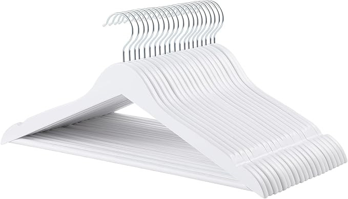 Amazon Basics Durable Wooden Clothes Hangers, 20-Pack, White | Amazon (US)