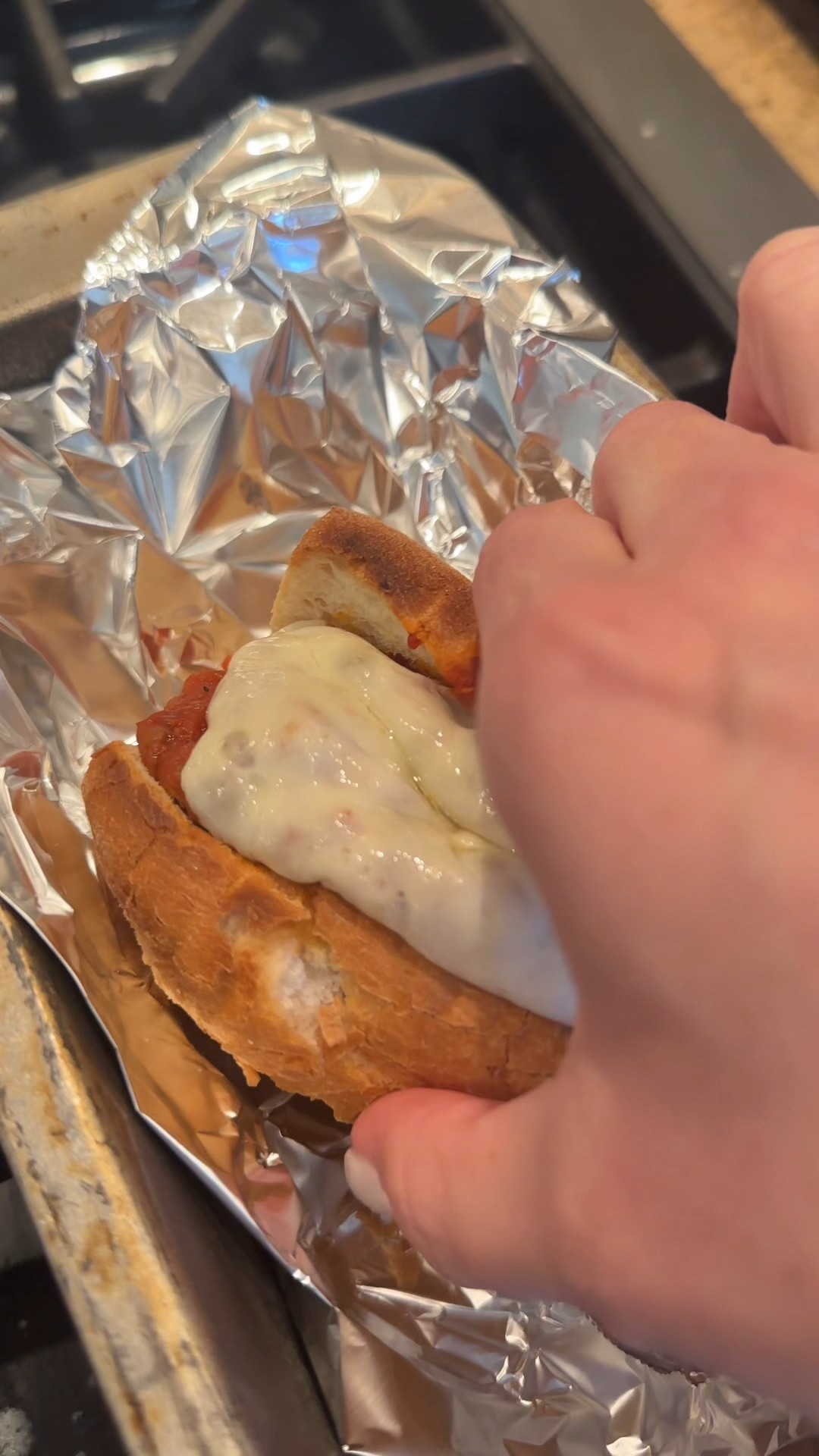 Ingredients:

1 lb ground beef (93/7)
1 lb Italian sausage
2 eggs, beaten
1/2 cup day-old bread, torn into small pieces
1/3 cup half and half
1/2 cup seasoned bread crumbs, more if needed
1 cup grated parmesan cheese
1 handful fresh Italian parsley, chopped
2 tsp garlic powder
Salt and pepper to taste
1 tsp Italian seasoning
Olive oil
Instructions:

Soak bread in half and half in a small bowl until absorbed.
In a large bowl, combine beef, sausage, eggs, soaked bread, breadcrumbs, parmesan, parsley, garlic powder, salt, pepper, and Italian seasoning. Gently mix until combined (don’t overmix).
If the mixture is too wet, add more breadcrumbs until sticky but not wet.
Roll into meatballs using a cookie scoop, then shape with your hands.
Chill in the fridge if cooking later, or proceed to browning.
Heat olive oil in a cast iron skillet over medium heat. Brown meatballs on each side until golden.
Transfer meatballs to simmering sauce and cook for 1 to 3 hours on low.

To make meatball subs:


Here's what you need: 

Mini French Rolls
Meatballs (Recipe in the link in bio)
Marinara
Provolone cheese, sliced
Giardiniera (optional)

Preheat the broiler in the oven
Warm up the meatballs and sauce.
Cut the meatballs in half. Add a piece of cheese inside the bread, top with meatballs, sauce and cheese. 
Add into a foil lined loaf pan and place into the oven for 1-3 minutes until the cheese has melted. 

#LTKHoliday #LTKfoodie #LTKFamily