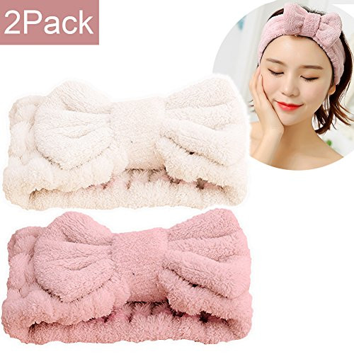 Chloven 2 Pack Microfiber Bowtie Headbands Facial Makeup Headband Cosmetic Bowknot Hairlace Wash Spa | Amazon (US)