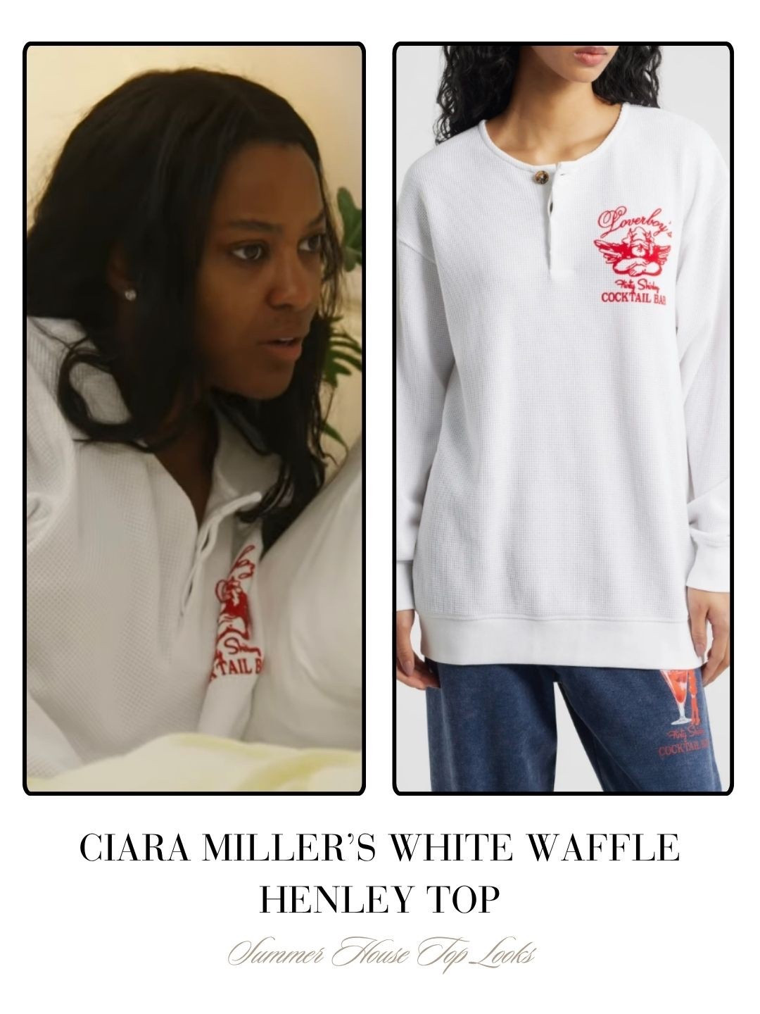 Ciara Miller’s White Waffle Henley Top 