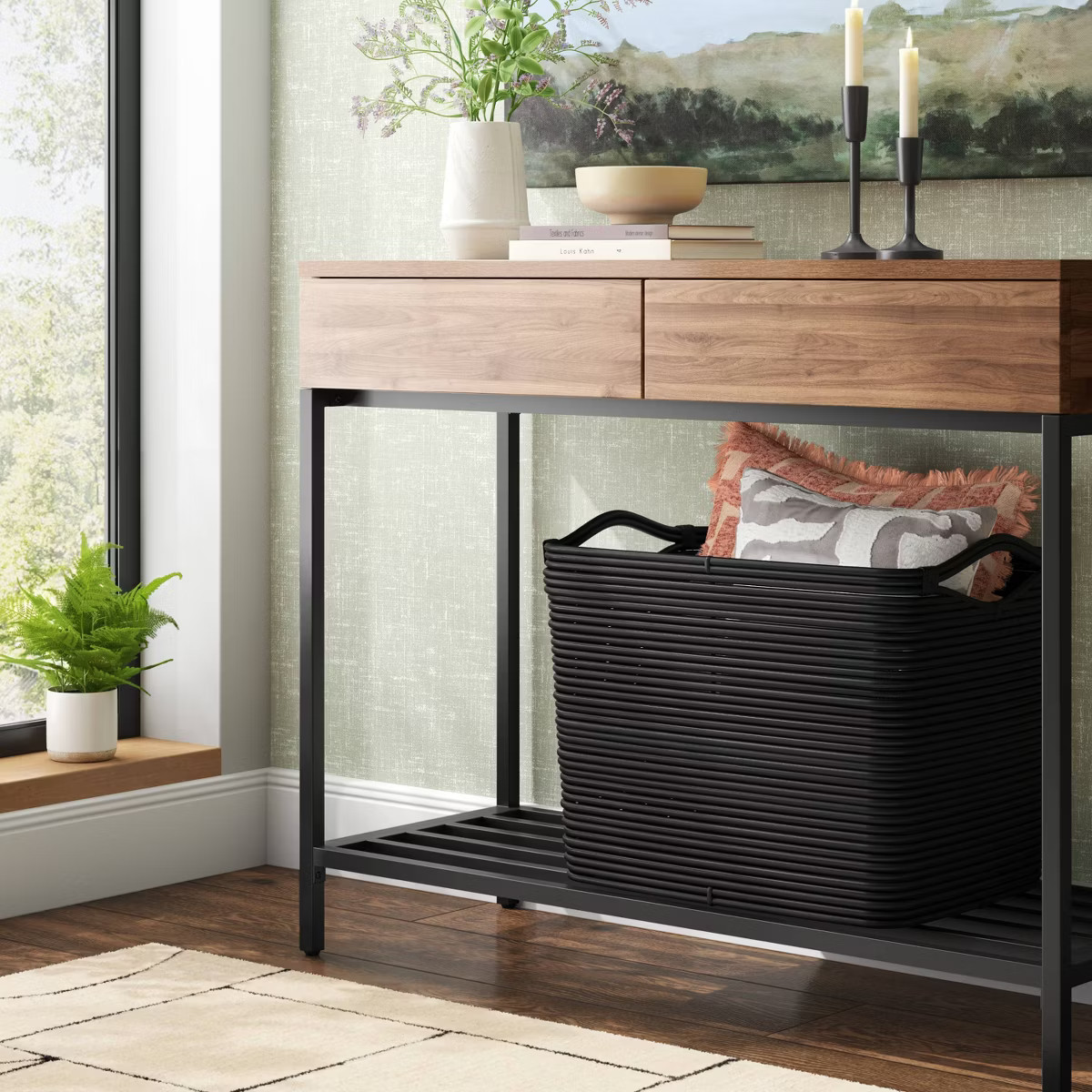 Rattan Rectangular Decorative Basket Black - Threshold™ | Target